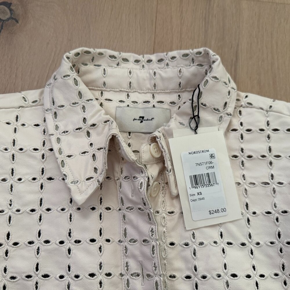 7 for All Mankind Embroidered Eyelet Faux Leather Button-Up Shirt